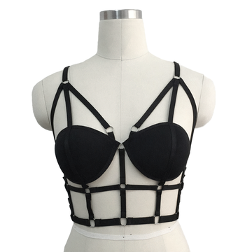 Black Strappy Cage Bra Body Harness / Crop Tops Accessories in Gothic Fetish Style - EVE's SECRETS